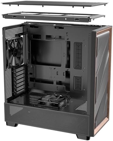 Antec Flux Wood  5 x PWM Fans Included  High Airflow Front Panel with Walnut Wood  Type C  420mm Radiator & Back Connect Motherboard Support  Up to 9 Fans Simultaneously  Mid Tower E ATX PC Case