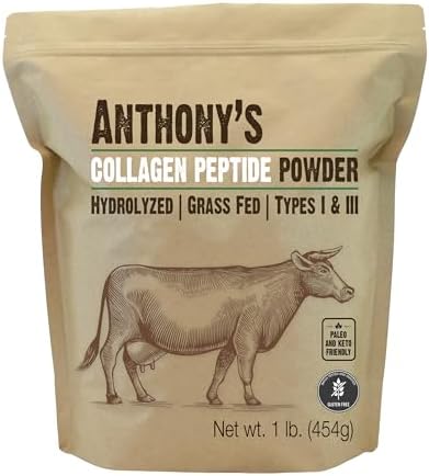 Anthonys Collagen Peptide Powder  1 lb  Pure Hydrolyzed  Gluten Free  Keto and Paleo Friendly  Grass Fed  Unflavored  Non GMO