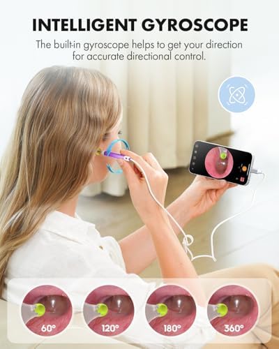 Anykit Digital Otoscope with Gyroscope  HD Ultra Clear View Ear Camera with Ear Wax Removal Tools  Video Ear Scope Otoscope with Light  Compatible with Android  iPhone 15  Purple 
