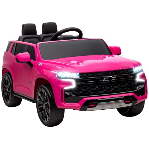 Aosom Licensed Chevrolet Tahoe Ride On Car  12V 7AH Battery Power Ride On Toy with Parent Remote Control  LED Lights  Music  4 Wheeler Suspension  3 Speeds  Kids Electric Vehicle for Aged 3   Pink