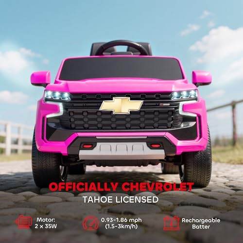 Aosom Licensed Chevrolet Tahoe Ride On Car  12V 7AH Battery Power Ride On Toy with Parent Remote Control  LED Lights  Music  4 Wheeler Suspension  3 Speeds  Kids Electric Vehicle for Aged 3   Pink