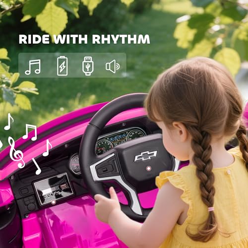 Aosom Licensed Chevrolet Tahoe Ride On Car  12V 7AH Battery Power Ride On Toy with Parent Remote Control  LED Lights  Music  4 Wheeler Suspension  3 Speeds  Kids Electric Vehicle for Aged 3   Pink