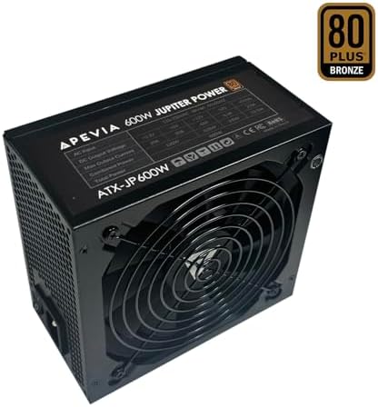 Apevia ATX JP600W Jupiter 600W 80 Plus Bronze Certified Active PFC ATX Gaming Power Supply  Supports Dual/Quad Core CPUs  SLI/Crossfire/Haswell  3 Year Warranty