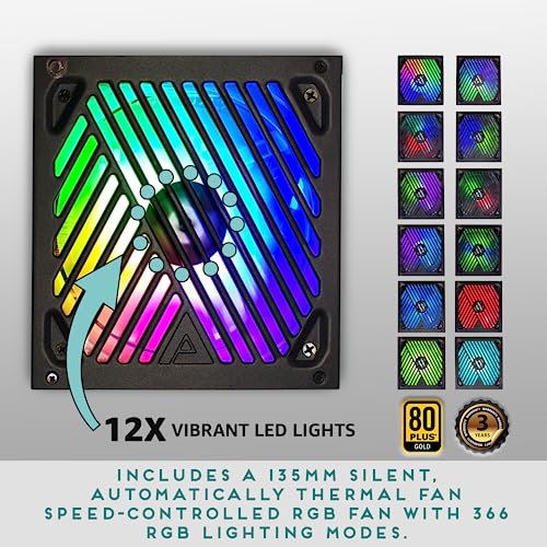 Apevia ATX PM850W PCIe 5 0 ATX 3 0 Ready Premier 850W 80  Gold Certified  Active PFC ATX Semi Modular Gaming Power Supply  366 RGB Light Modes