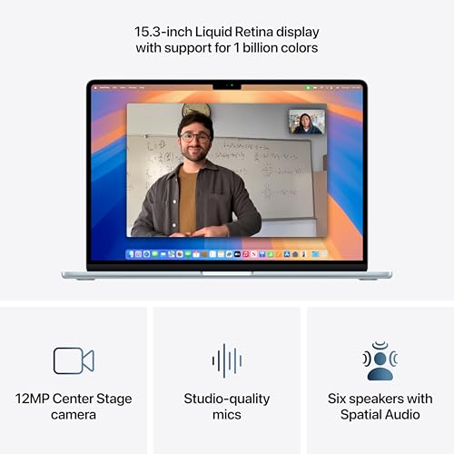 Apple 2025 MacBook Air 15 inch Laptop with M4 chip Built for Apple Intelligence 15 3 inch Liquid Retina Display 16GB Unified Memory 512GB SSD Storage 12MP Center Stage Camera Touch ID; Sky Blue