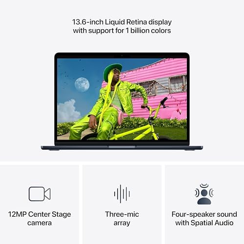 Apple 2026 MacBook Air 13 inch Laptop with M5 chip  Built for AI  13 6 inch Liquid Retina Display  16GB Unified Memory  512GB SSD  12MP Center Stage Camera  Touch ID  Wi Fi 7; Midnight