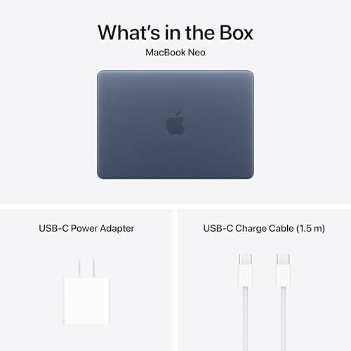 Apple Laptop MacBook Neo 2026 de 13 pulgadas con chip A18 Pro: diseñada para inteligencia artificial y Apple Intelligence, pantalla de retina líquida, memoria unificada de 8 GB, almacenamiento SSD de 512 GB, cámara FaceTime HD de 1080p, Touch ID; índigo