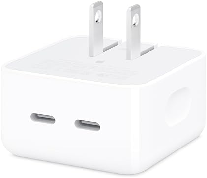 Apple 35W Adaptador de Corriente Compacto de Doble Puerto USB-C: Carga Rápida y Conveniente, Cargador de Pared Tipo C