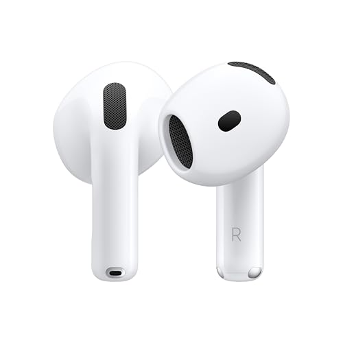 Apple Auriculares inalámbricos AirPods 4, auriculares Bluetooth, audio espacial personalizado, resistente al sudor y al agua, funda de carga USB-C, chip H2, hasta 30 horas de duración de la batería,