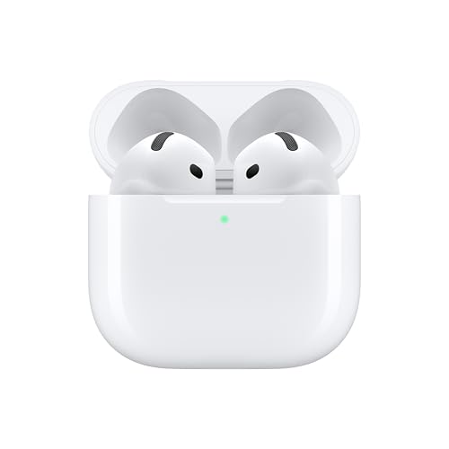 Apple Auriculares inalámbricos AirPods 4, auriculares Bluetooth, audio espacial personalizado, resistente al sudor y al agua, funda de carga USB-C, chip H2, hasta 30 horas de duración de la batería,