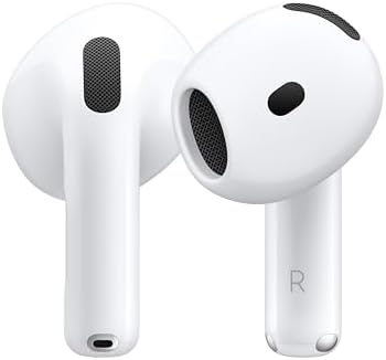 Apple Auriculares inalámbricos AirPods 4, auriculares Bluetooth, audio espacial personalizado, resistente al sudor y al agua, funda de carga USB-C, chip H2, hasta 30 horas de duración de la batería, configuración sin esfuerzo para iPhone