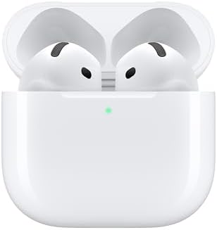 Apple AirPods 4 Wireless Earbuds  Bluetooth Headphones  Personalized Spatial Audio  Sweat and Water Resistant  USB C Charging Case  H2 Chip  Up to 30 Hours of Battery Life  Effortless Setup for iPhone