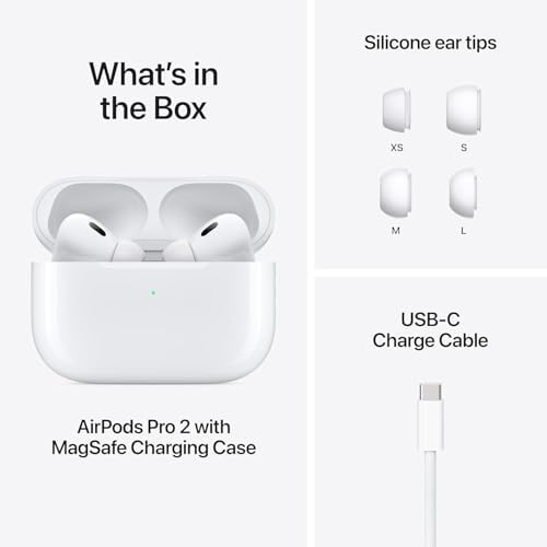 Apple AirPods Pro 2 Wireless Earbuds  Active Noise Cancellation  Hearing Aid Feature  Bluetooth Headphones  Transparency  Personalized Spatial Audio  High Fidelity Sound  H2 Chip  USB C Charging