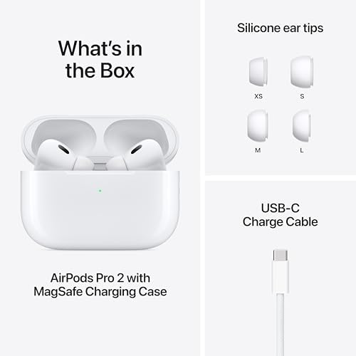 Apple AirPods Pro  2nd Generation  Wireless Ear Buds with USB C Charging  Up to 2X More Active Noise Cancelling Bluetooth Headphones  Transparency Mode  Adaptive  Personalized Spatial Audio  White