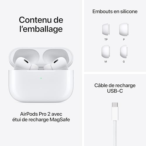 Apple AirPods Pro  2nd Generation  Wireless Ear Buds with USB C Charging  Up to 2X More Active Noise Cancelling Bluetooth Headphones  Transparency Mode  Adaptive  Personalized Spatial Audio  White