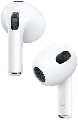 Apple AirPods  3rd Generation  Wireless Ear Buds  Bluetooth Headphones  Personalized Spatial Audio  Sweat and Water Resistant  Lightning Charging Case Included  Up to 30 Hours of Battery Life