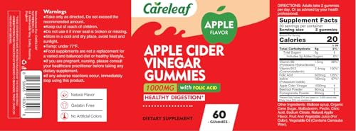 Apple Cider Vinegar Gummies 60 Counts 1000mg AVC with Vitamin B6 Vitamin B12 for Metabolism  Digestion  Detox  Gut & Immune Health