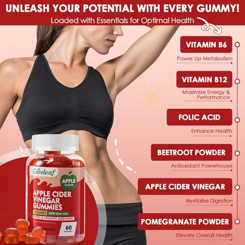 Apple Cider Vinegar Gummies 60 Counts 1000mg AVC with Vitamin B6 Vitamin B12 for Metabolism  Digestion  Detox  Gut & Immune Health