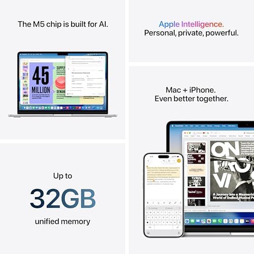 Apple MacBook Air 13 inch Laptop with M5 chip  13 6 inch Liquid Retina Display  32GB Unified Memory  1TB SSD; Silver
