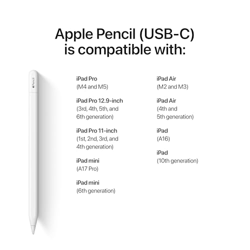 Apple Lápiz (USB-C): Se requiere verificación de compatibilidad del dispositivo: precisión perfecta para píxeles, sensibilidad de inclinación, perfecto para tomar notas, dibujar y firmar documentos