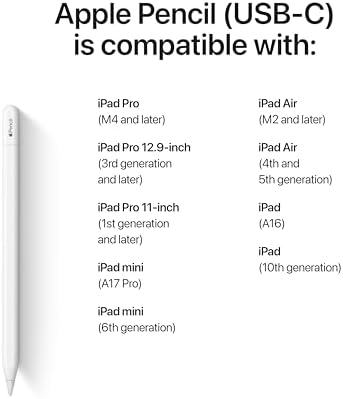 Apple Pencil  USB C   Device Compatibility Check Required   Pixel Perfect Precision  Tilt Sensitivity  Perfect for Note Taking  Drawing  and Signing Documents  Charges and Pairs with USB C