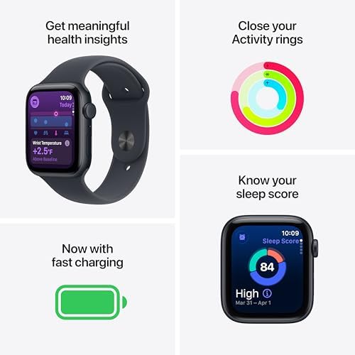 Apple Reloj SE 3 [GPS 1.575 in] Smartwatch con caja de aluminio Starlight con correa deportiva Starlight - S/M. Monitores de fitness y sueño, monitor de frecuencia cardíaca, pantalla siempre encendida, resistente al agua