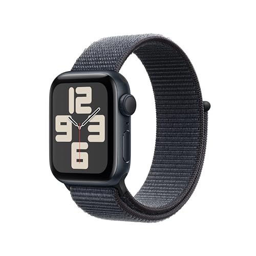 Apple Watch SE 2nd Gen GPS 40mm Smartwatch with Midnight Aluminum Case with Ink Sport Loop One Size Fitness and Sleep Trackers Crash Detection Heart Rate Monitor Carbon Neutral