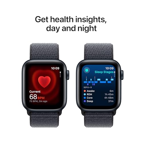 Apple Watch SE 2nd Gen GPS 40mm Smartwatch with Midnight Aluminum Case with Ink Sport Loop One Size Fitness and Sleep Trackers Crash Detection Heart Rate Monitor Carbon Neutral