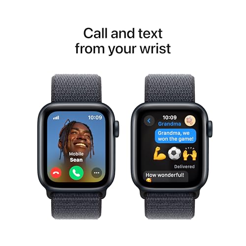 Apple Watch SE 2nd Gen GPS 40mm Smartwatch with Midnight Aluminum Case with Ink Sport Loop One Size Fitness and Sleep Trackers Crash Detection Heart Rate Monitor Carbon Neutral