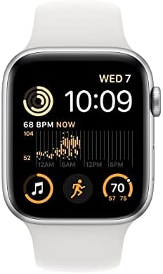 Apple Watch SE  2nd Gen   GPS  44mm    Silver Aluminum Case with White Sport Band  M/L  Renewed 