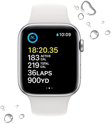 Apple Watch SE  2nd Gen   GPS  44mm    Silver Aluminum Case with White Sport Band  M/L  Renewed 