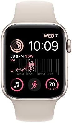 Apple Watch SE  2nd Gen   GPS  44mm    Silver Aluminum Case with White Sport Band  M/L  Renewed 