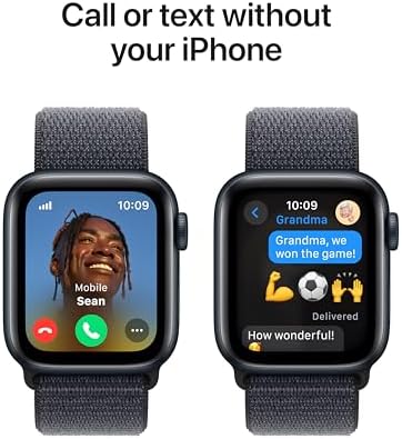 Apple Watch SE - Reloj inteligente (2.ª generación) [GPS + celular 44 mm] con caja de aluminio Midnight y correa deportiva color Midnight M/L, monitor de actividad física y sueño, detección de