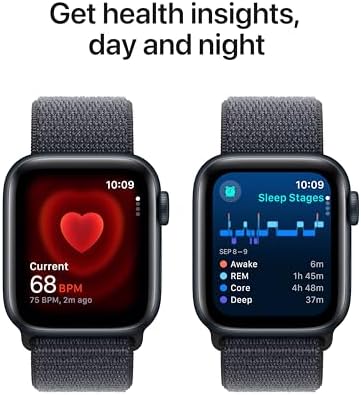 Apple Watch SE - Reloj inteligente (2.ª generación) [GPS + celular 44 mm] con caja de aluminio Midnight y correa deportiva color Midnight M/L, monitor de actividad física y sueño, detección de