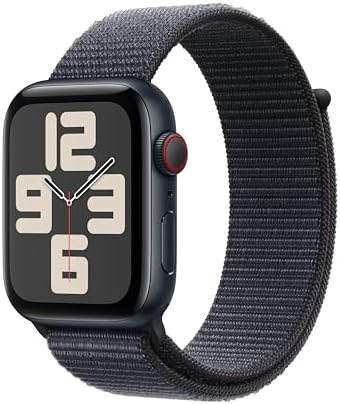 Apple Watch SE - Reloj inteligente (2.ª generación) [GPS + celular 44 mm] con caja de aluminio Midnight y correa deportiva color Midnight M/L, monitor de actividad física y sueño, detección de