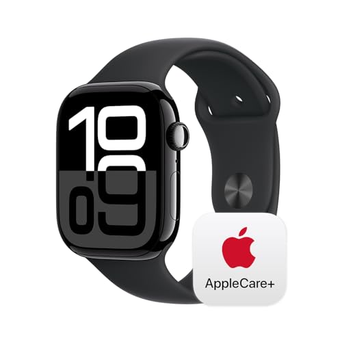 Apple Watch Series 10  GPS 46mm  with Jet Black Aluminium Case with Black Sport Band   M/L  Fitness Tracker  ECG App  Always On Retina Display  Water Resistant with AppleCare   2 years 