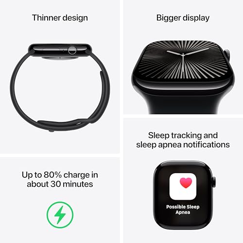 Apple Watch Series 10  GPS   Cellular 46mm case  Smartwatch with Jet Black Aluminium Case with Black Sport Band   M/L  Fitness Tracker  ECG App  Always On Retina Display  Water Resistant