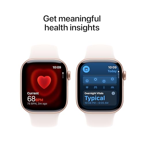 Apple Reloj inteligente de la serie 11 [GPS de 1.654 in] con caja de aluminio oro rosa con banda deportiva color rubor claro - S/M. Puntuación de sueño, rastreador de fitness, monitoreo de salud