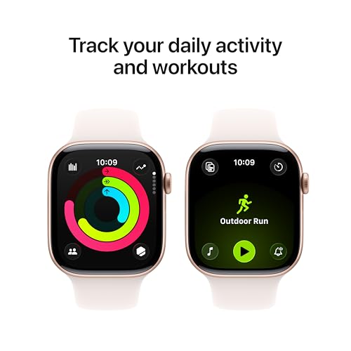 Apple Reloj inteligente de la serie 11 [GPS de 1.811 in] con caja de aluminio oro rosa con correa deportiva color rubor claro - M/L. Puntuación de sueño, rastreador de fitness, monitoreo de salud