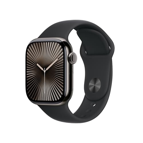 Apple Watch serie 10 con GPS, funda celular de 42 mm, carcasa de titanio color pizarra y correa negra, S/M, monitor de fitness, app de ECG, pantalla Retina siempre activa, impermeable