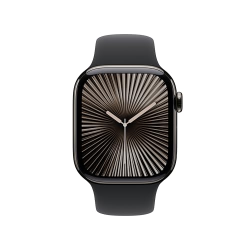 Apple Watch serie 10 con GPS, funda celular de 42 mm, carcasa de titanio color pizarra y correa negra, S/M, monitor de fitness, app de ECG, pantalla Retina siempre activa, impermeable