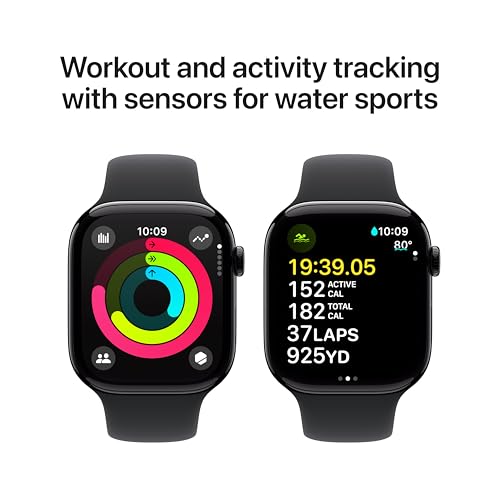 Apple Watch Series 10  GPS 46mm case  Smartwatch with Jet Black Aluminum Case with Black Sport Band   M/L  Fitness Tracker  ECG App  Always On Retina Display  Water Resistant