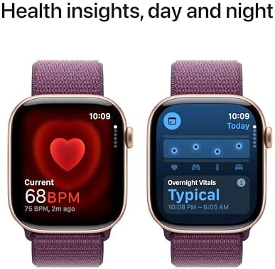 Apple Watch Series 10 (42 mm, GPS) con caja de aluminio plateado, con correa deportiva azul denim, S/M monitor de fitness, app de ECG, pantalla Retina siempre activa, impermeable