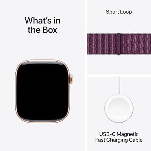 Apple Watch Series 10 (42 mm, GPS) con caja de aluminio plateado, con correa deportiva azul denim, S/M monitor de fitness, app de ECG, pantalla Retina siempre activa, impermeable