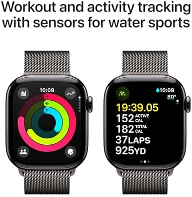 Apple Watch Series 10 (42 mm, GPS) con caja de aluminio plateado, con correa deportiva azul denim, S/M monitor de fitness, app de ECG, pantalla Retina siempre activa, impermeable