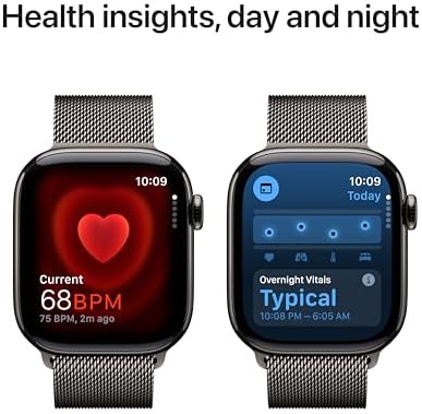 Apple Watch Series 10 (42 mm, GPS) con caja de aluminio plateado, con correa deportiva azul denim, S/M monitor de fitness, app de ECG, pantalla Retina siempre activa, impermeable
