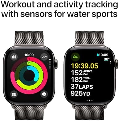 Apple Watch Series 10 (42 mm, GPS) con caja de aluminio plateado, con correa deportiva azul denim, S/M monitor de fitness, app de ECG, pantalla Retina siempre activa, impermeable