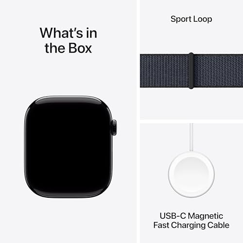 Apple Watch Series 10 (42 mm, GPS) con caja de aluminio plateado, con correa deportiva azul denim, S/M monitor de fitness, app de ECG, pantalla Retina siempre activa, impermeable