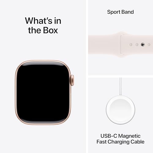Apple Watch Series 10 (42 mm, GPS) con caja de aluminio plateado, con correa deportiva azul denim, S/M monitor de fitness, app de ECG, pantalla Retina siempre activa, impermeable
