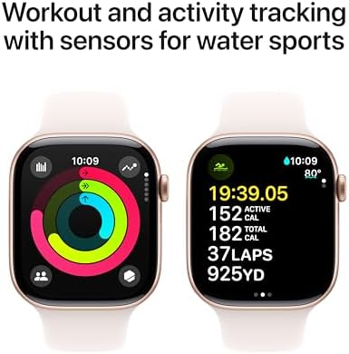 Apple Watch Series 10 (42 mm, GPS) con caja de aluminio plateado, con correa deportiva azul denim, S/M monitor de fitness, app de ECG, pantalla Retina siempre activa, impermeable